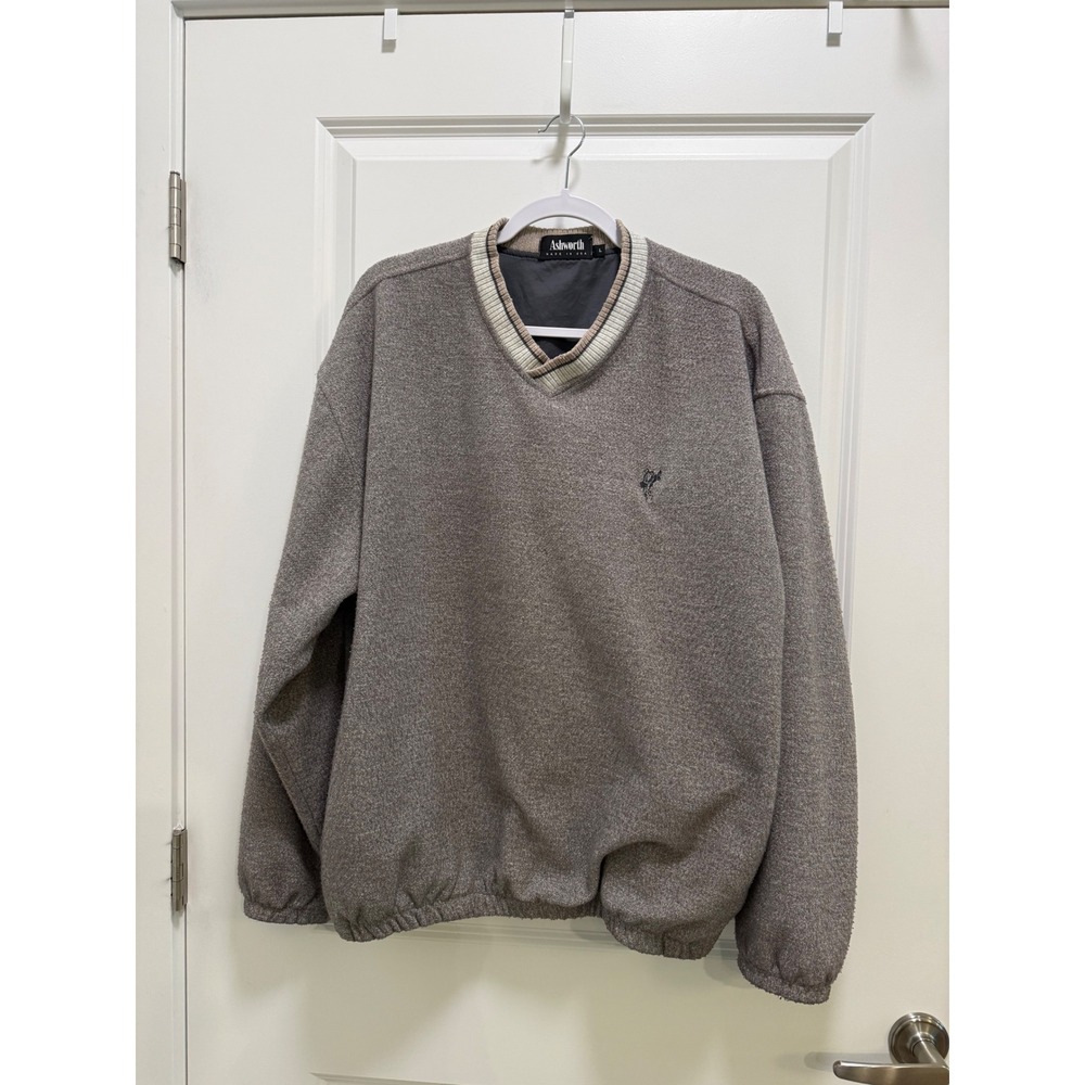 Ashworth Vintage Golf Pullover Windshirt Gray V-Neck Made in USA Mens Large